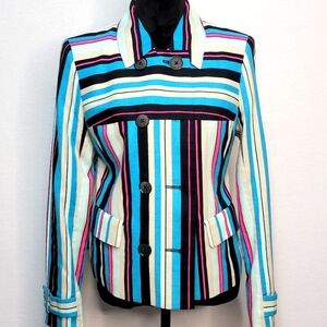Jones New York Dobby Jacket Striped Double Breast Button Lined‎ Stretch  #791